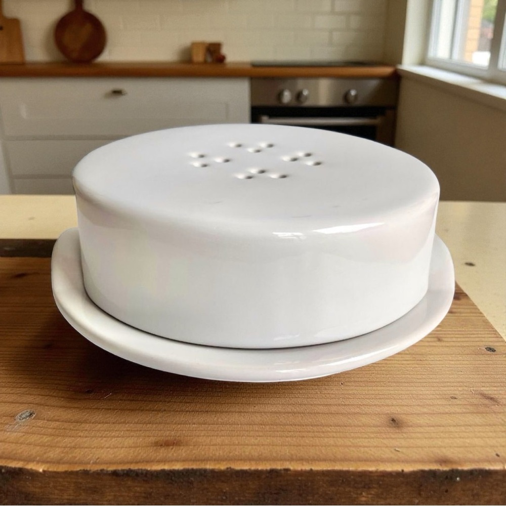 Crate&Barrel Cream White Stoneware  Brie Baking Appetizer Dish with Vented Lid